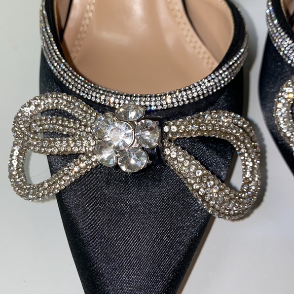 Black Jeweled Ankle Tie Heels - Picture 4 of 14